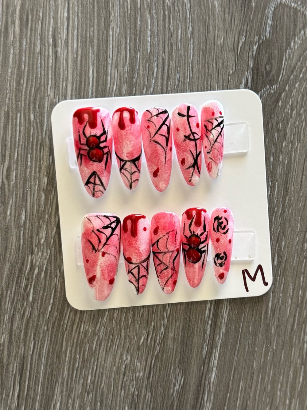 Red Spiderweb Halloween Press-On Nails - Medium